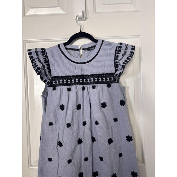 Zara Woman Dress Womens Small Blue Embroidered Floral Boho Midi Summer Cotton - Picture 4 of 7